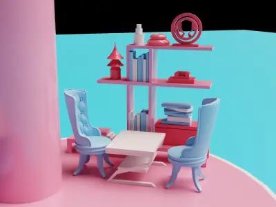 Barbie Dream House - 3D House Model with furnitures Low-poly 3D model