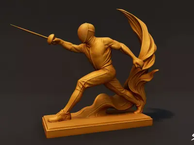 Golden Fencing Statue Low-poly 3D model
