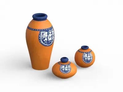 Warli Tales Vases painted orange Low-poly 3D model