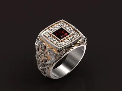 stylish man ring with patterns  signet heavyweight  406 3D print model
