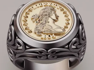 Draped Bust Dollar American coin  printable Ring 3D print model