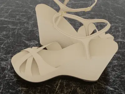 WOMENS HEEL 3D SHOES - CREAM Low-poly 3D model