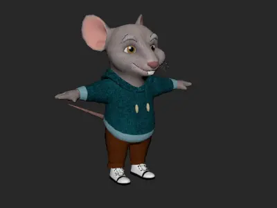 Low Poly Cute Cartoon Rat 3D Model with textures Low-poly 3D model