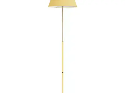 Classic style floor lamp with textile shade and wood decor 3D model