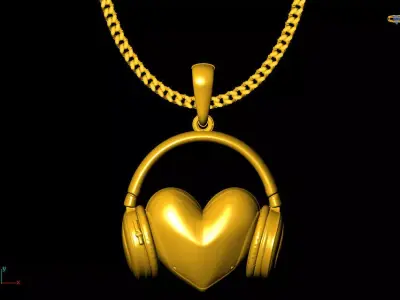 headphone heart pendant charms 3D print model