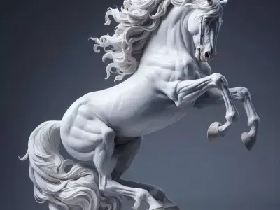 Luxury White Horse Sculpture 3D Model Flowing Mane Dynamic Pose Low-poly 3D model