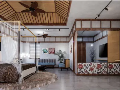 Resort - cottage 02 - bedroom - interior 3D model