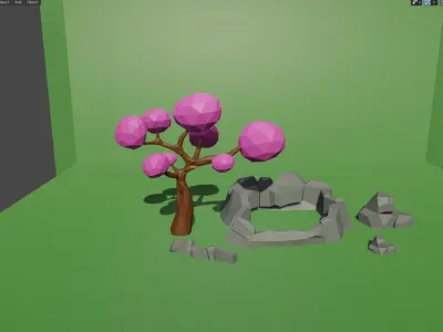 Low Poly Tree and Rocks Free low-poly 3D model