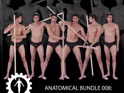 6 Male Holding a Stick Poses Anatomical Reference Bundle 008 3D model