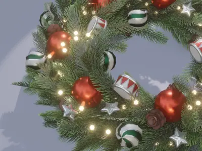 Christmas wreath in old style Low-poly 3D model