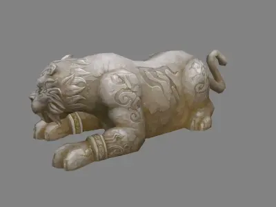 A Crouching Stone Tiger Sculpture Low-poly 3D model