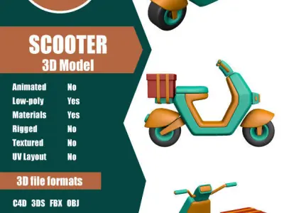 Scooter with gift box Low-poly 3D model