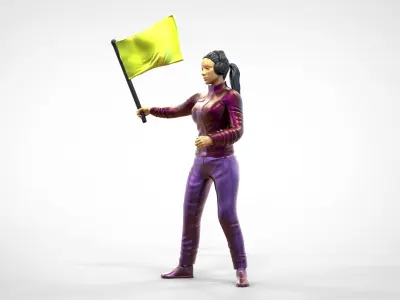 N3 Race Marshal with flag 3D man and woman 3D print model