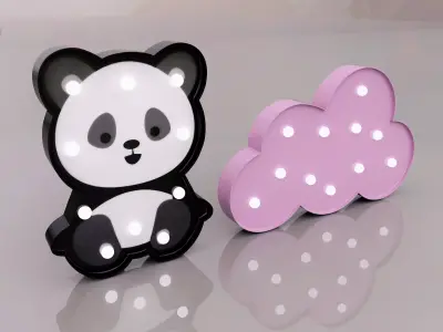 Cloud-shaped and Panda-shaped Nightlights set 3D model