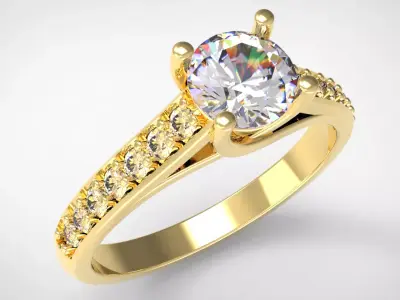 Gold Diamond Solitaire Ring 3D print model