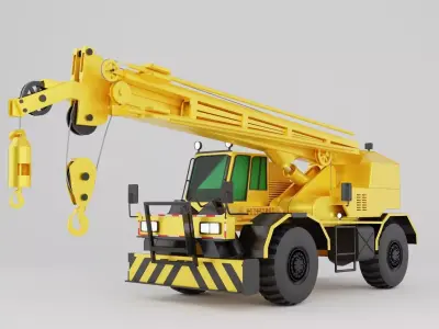 Crane truck of yellow color on white background Low-poly 3D model