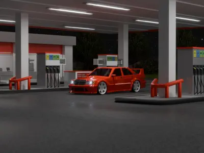 Red gas station 3D model
