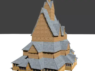 Low-poly medieval church Stavkirke Free low-poly 3D model