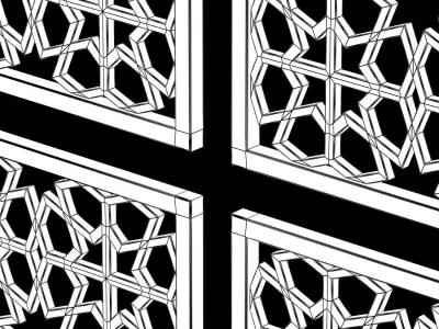  Wood Arabic Islamic pattern decorative grill screen 3D model