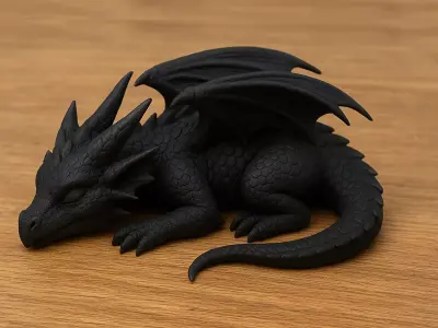 Sleeping Black Dragon Figure 3D print model