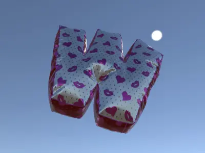 W letter valentine balloon Unity and UE4 Free low-poly 3D model