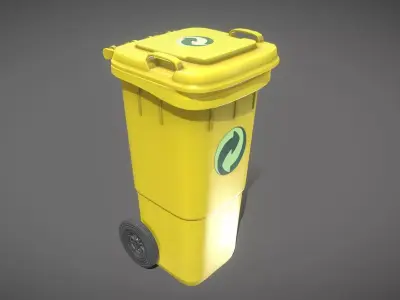 Yellow Plastic Waste Bin 60 Liters 945x360x448 Low-poly 3D model