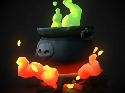 stylized magic pot  Low-poly 3D model