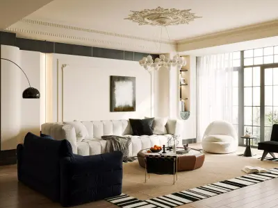 French Eclectic Vintage Living Room 3D model  3D model