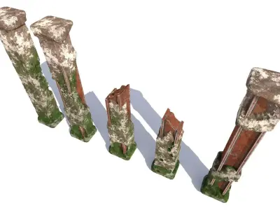 modern concrete columns destroyed and broken 3D model