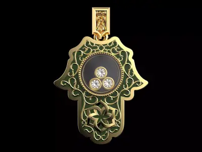 Hamsa Pendant with Diamonds Luxury Gold 3D Jewelry Model 3D print model