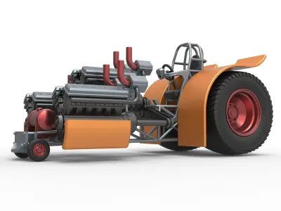 Pulling tractor with 3 turbo engines V12 Scale 1 to 25 3D print model