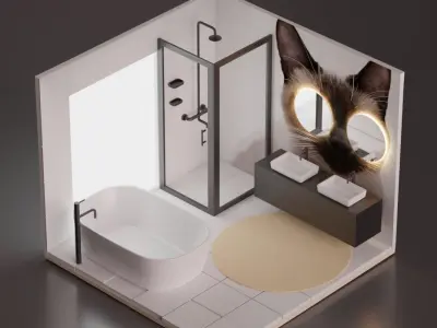 5 Lowpoly Bathroom with bathtub and sink Low-poly 3D model