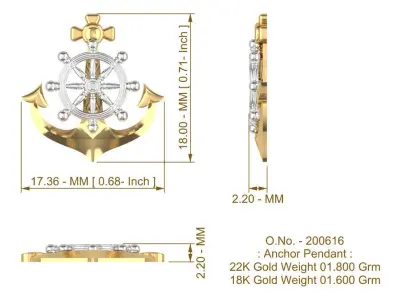 Anchor Gold Pendant 3D print model