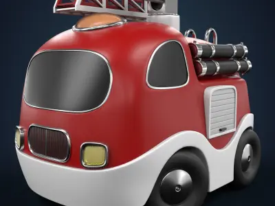 Cartoon Fire Truck Low-poly 3D model