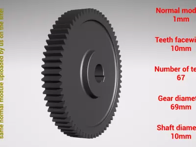 Cylindrical gear - paired - z67 m1 D69 d10 3D print model