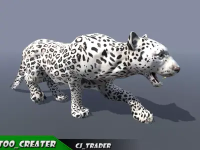 Lowpoly Wild Animals White Leopard Rigged 3D model Low-poly 3D model