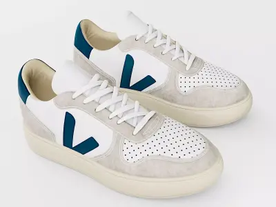 Casual Sneaker Leather Veja Style - White Blue Beige Low-poly 3D model
