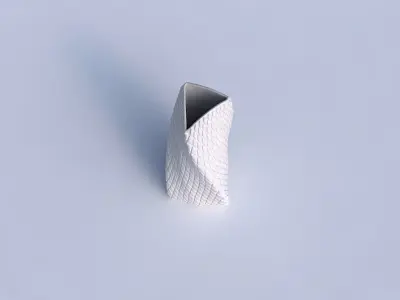 Vase twist curved tipping triangle with diagonal grid bulges 3D print model