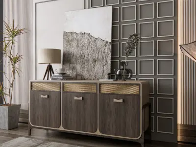 Sideboard with wall panel and flooring 11 3D model