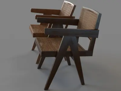 Pierre Jeanneret Office Chair And Cane Chair For Chandigarh  3D model