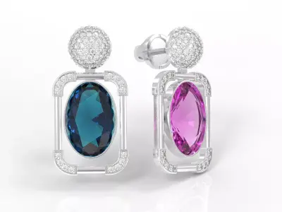  earrings with big stone 3D print model