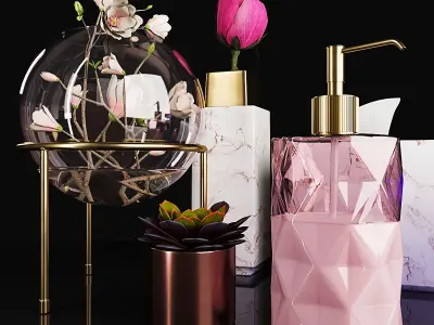 Decorative set 2 bathroom with soap dispensers and perfume bo... 3D model