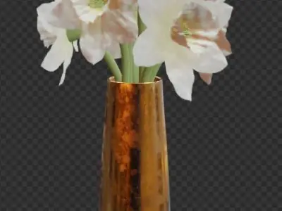 Paperwhite Narcissus flowers in a Copper Vase 3D model