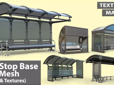 13 Bus Stop Base Mesh with UVs and Textures Vol 2 Low-poly 3D model