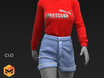 Sports Wear Puma in Jeans N3 32   CLO3D ZPRJ FBX OBJ MTL 3D model