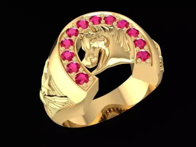 Luxury Horse Head Gemstone Ring for Men  1562 3D print model