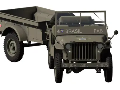 WW2 jeep with trailer 3D model