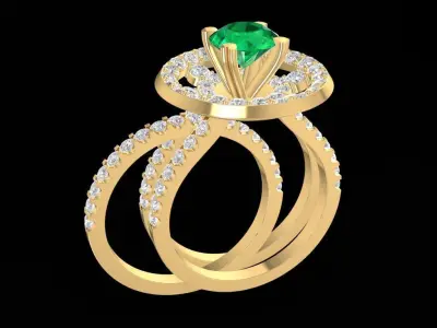 Elegant Emerald Diamond Halo Ring for Women  958 3D print model