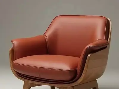 Modern Leather Armchair Rich Brown Upholstered Chair 3D Low-poly 3D model