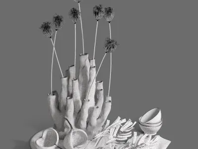 Decor Set 89 Coral vase branch plants Buddha nuts 3D model